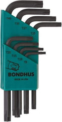 Bondhus - 8 Piece T9 to T40 Protanium High Torque Steel L-Key Torx Key Set - T9, T10, T15, T20, T25, T27, T30, T40 Torx Size - Caliber Tooling