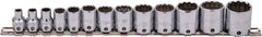 Proto - 13 Piece 3/8" Drive Socket Set - 12 Points, 1/4" to 1" Range, Inch Measurement Standard - Caliber Tooling