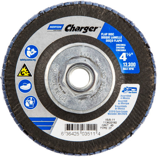 ‎4-1/2″ × 1/4″ × 5/8″ Charger R822 Flap Disc Type 27 Flat 40 Grit - Caliber Tooling