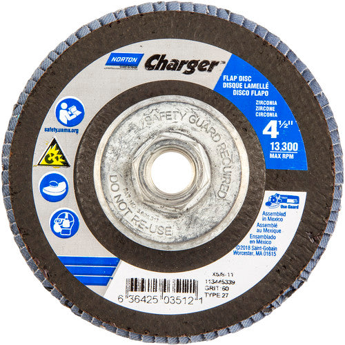 ‎4-1/2″ × 1/4″ × 5/8″ Charger R822 Flap Disc Type 27 Flat 60 Grit - Caliber Tooling