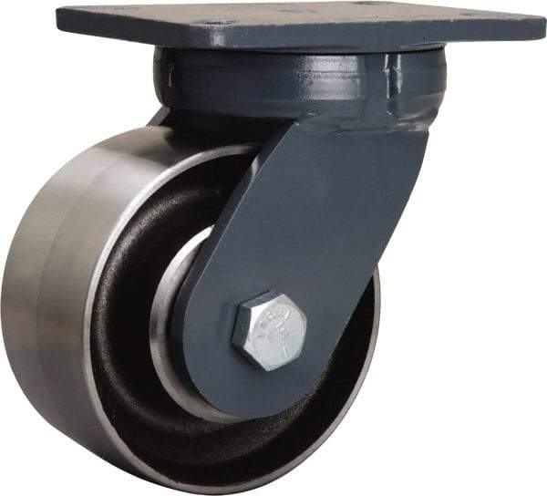 Hamilton - 6" Diam x 3" Wide x 8" OAH Top Plate Mount Swivel Caster - Forged Steel, 6,000 Lb Capacity, Sealed Precision Ball Bearing, 5-1/4 x 7-1/4" Plate - Caliber Tooling