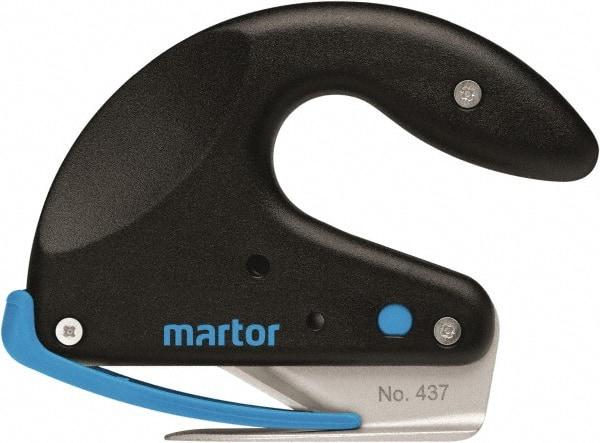 Martor USA - Fixed Safety Cutter - 1-11/16" Carbon Steel Blade, Black & Blue Polycarbonate Handle, 1 Blade Included - Caliber Tooling