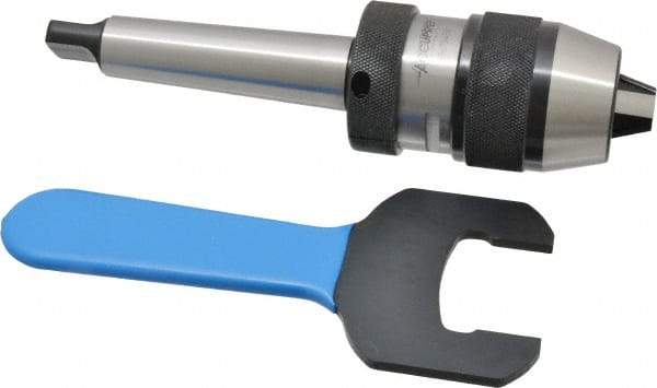 Accupro - 3MT, 1/32 to 1/2" Capacity, Integral Shank Drill Chuck - Keyless, Taper Shank, 1.89" Sleeve Diam, 3.15" Open Length - Exact Industrial Supply