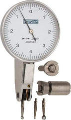 Fowler - 0.008 Inch Range, 0.0001 Inch Dial Graduation, Horizontal Dial Test Indicator - 1-1/2 Inch White Dial, 0-4-0 Dial Reading - Caliber Tooling