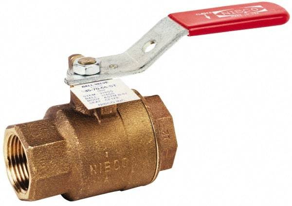 NIBCO - 2" Pipe, Full Port, Bronze Standard Ball Valve - 2 Piece, Inline - One Way Flow, FNPT x FNPT Ends, Vertical Chain Lever Handle, 600 WOG, 150 WSP - Caliber Tooling