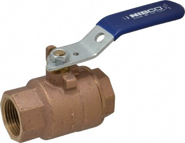 NIBCO - 1" Pipe, Full Port, Bronze Standard Ball Valve - 2 Piece, Inline - One Way Flow, FNPT x FNPT Ends, Lever Handle, 600 WOG, 150 WSP - Caliber Tooling