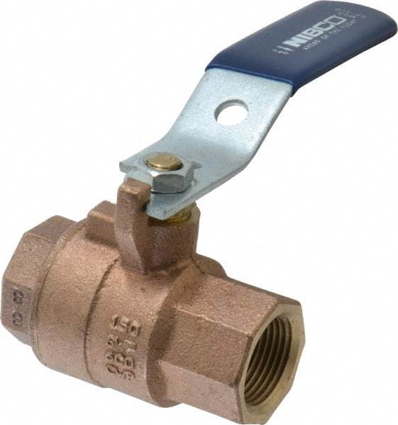 NIBCO - 3/4" Pipe, Full Port, Bronze Standard Ball Valve - 2 Piece, Inline - One Way Flow, FNPT x FNPT Ends, Lever Handle, 600 WOG, 150 WSP - Caliber Tooling