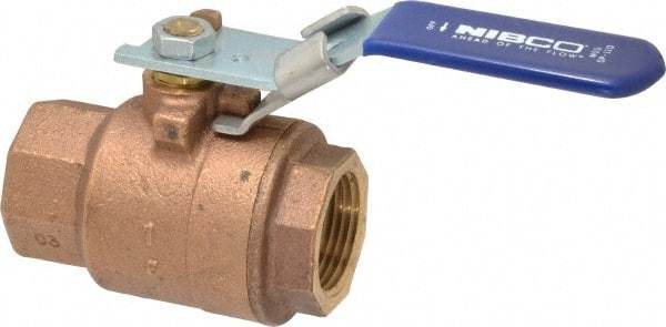 NIBCO - 1" Pipe, Full Port, Bronze Standard Ball Valve - 2 Piece, Inline - One Way Flow, FNPT x FNPT Ends, Locking Lever Handle, 600 WOG, 150 WSP - Caliber Tooling