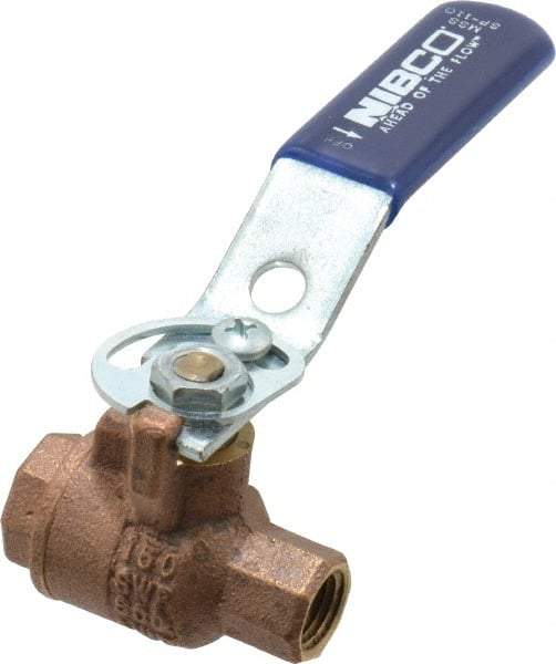 NIBCO - 1/4" Pipe, Full Port, Bronze Standard Ball Valve - 2 Piece, Inline - One Way Flow, FNPT x FNPT Ends, Lever with Memory Stop Handle, 600 WOG, 150 WSP - Caliber Tooling