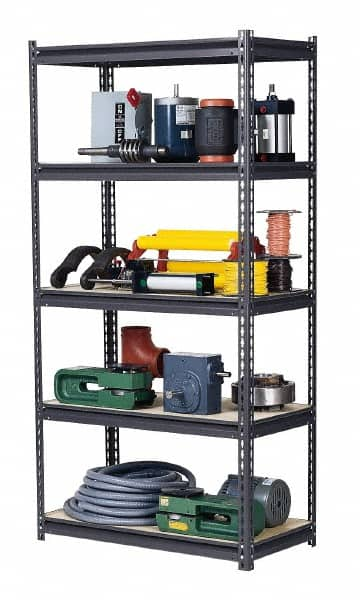 Edsal - 5 Shelf Starter Heavy-Duty Open Steel Shelving - 1,000 Lb Capacity, 48" Wide x 72" High x 18" Deep, Gray - Caliber Tooling