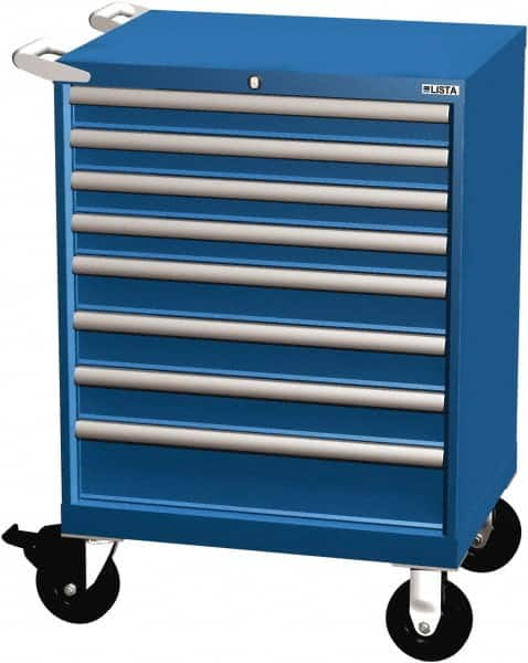 LISTA - 8 Drawer 165 Lb Capacity Steel Tool Roller Cabinet - 28-1/4" Wide x 41-1/2" High x 22-1/2" Deep, Roller Bearing Drawer Slides, Blue - Caliber Tooling