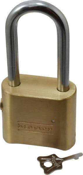 Master Lock - 2" Body Width, 2-1/8" Shackle Clearance, Solid Brass Combination Lock - 5/16" Shackle Diam, 1" Shackle Width, Control Key is Sold Separately - Caliber Tooling