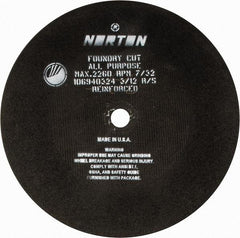 Norton - 24" Aluminum Oxide Cutoff Wheel - 7/32" Thick, 1-3/4" Arbor, 2,260 Max RPM, Use with Stationary Grinders - Caliber Tooling