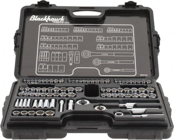 Blackhawk by Proto - 82 Piece 1/4" & 3/8" Drive Deep Well Socket Set - 6, 12 Points, 5/32" to 13/16" (4mm to 19mm) Range, Inch/Metric Measurement Standard - Caliber Tooling