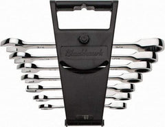 Blackhawk by Proto - 7 Piece, 3/8" to 3/4", Nonreversible Ratcheting Combination Wrench Set - Inch Measurement Standard, Full Polish Finish, Comes in Canvas Roll - Caliber Tooling