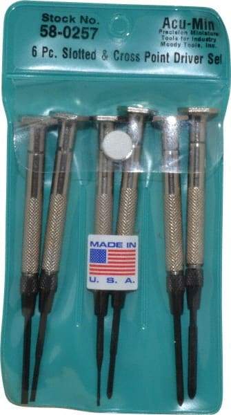 Moody Tools - 6 Piece JIS, Phillips & Slotted Screwdriver Set - Bit Sizes: Philips JIS: #00, Phillips: #0, #1, Slotted - Caliber Tooling