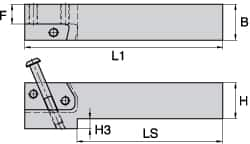 Kennametal - KGMS, Left Hand, Indexable Grooving Tool Holder - 38.1mm Shank Height, 38.1mm Shank Width, 139.9mm OAL - Caliber Tooling