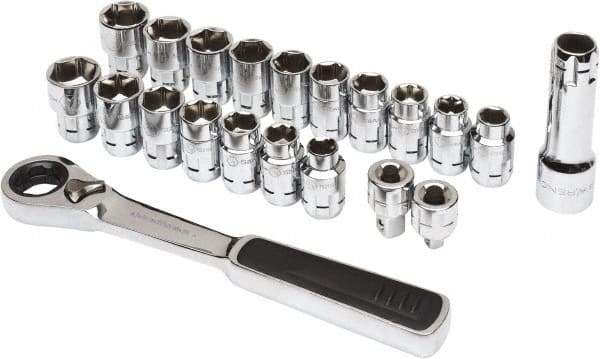 GearWrench - 3/8" Drive Socket Set - 3/8" to 3/4" (10mm to 19mm) Range, Inch/Metric Measurement Standard - Caliber Tooling