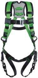 Miller - 400 Lb Capacity, Size Universal, Full Body Construction Safety Harness - Webbing, Mating Leg Strap, Mating Chest Strap, Black/Green - Caliber Tooling