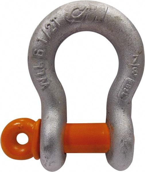 CM - 1" Nominal Chain Size, 8.5 Ton Carbon Steel Screw Anchor Shackle - 1-15/64" Diam, 1-1/4" Pin Diam, 1-11/16" Wide Inside Jaw, 2-9/32" Inside Width - Caliber Tooling