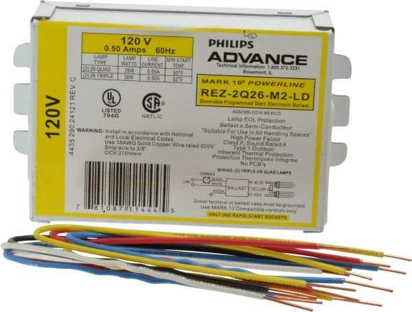 Philips Advance - 2 Lamp, 120 Volt, 0.48 Amp, 0 to 39 Watt, Programmed Start, Electronic, Dimmable Fluorescent Ballast - 1.00/0.05 Ballast Factor - Caliber Tooling