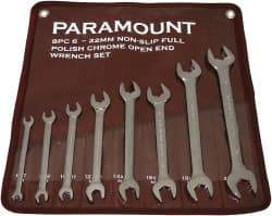 Paramount - 8 Piece, 6mm to 22mm, Open End Wrench Set - Metric Measurement Standard, Full Polish Finish, Comes in Canvas Pouch - Caliber Tooling