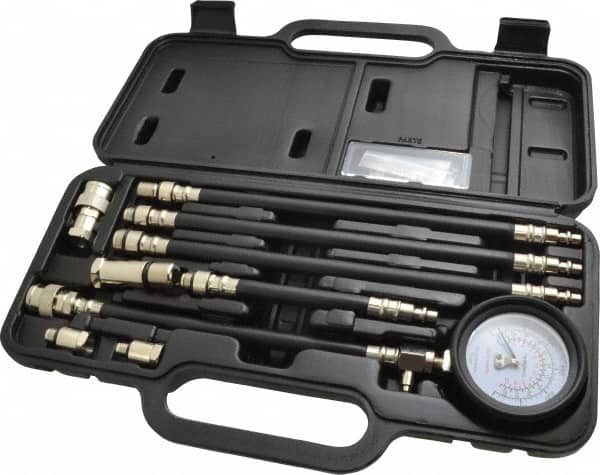 Lincoln - 11 Piece Dial Engine Compression Test Kit - 300 Max Pressure, PSI Scale - Caliber Tooling