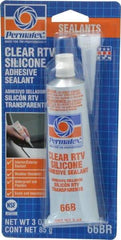 Permatex - 3 oz Tube Clear RTV Silicone Joint Sealant - -75 to 400°F Operating Temp, 24 hr Full Cure Time - Caliber Tooling