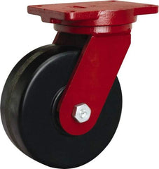 Hamilton - 8" Diam x 3" Wide x 10-1/2" OAH Top Plate Mount Swivel Caster - Phenolic, 3,000 Lb Capacity, Straight Roller Bearing, 6-1/8 x 7-1/2" Plate - Caliber Tooling