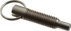 Gibraltar - 1/2-13, 1.4" Thread Length, 5/16" Plunger Diam, 1/2" Plunger Projection, 2.5 Lb Init to 5 Lb Final End Force, Stainless Steel Locking Pull Ring Plunger - 1.4" Len Under Head, 2" Body Len, 1.26" Ring Diam, 2" Plunger Len, 0.6" Head Height - Caliber Tooling