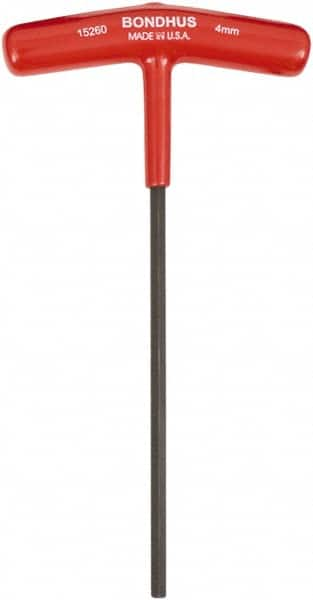 Bondhus - 4mm Hex, T-Handle Cushion Grip, Hex Key - 152mm OAL, Metric System of Measurement - Caliber Tooling