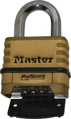 Master Lock - 2-1/4" Body Width x 2" Body Height, 1.063" Shackle Clearance, Brass Body & Boron Carbide Combination Lock - 3/8" Shackle Diam - Caliber Tooling