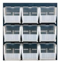 Quantum Storage - 9 Bin Louvered Panel with Ultra Bins - 18 Inch Overall Width x 11 Inch Overall Depth x 19 Inch Overall Height, Clear Tri-Clear Polypropylene Bins - Caliber Tooling