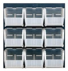 Quantum Storage - 9 Bin Louvered Panel with Ultra Bins - 18 Inch Overall Width x 11 Inch Overall Depth x 19 Inch Overall Height, Clear Tri-Clear Polypropylene Bins - Caliber Tooling