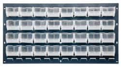 Quantum Storage - 32 Bin Bench Rack with Ultra Bins - 36 Inch Overall Width x 8 Inch Overall Depth x 19 Inch Overall Height, Clear Tri-Clear Polypropylene Bins - Caliber Tooling