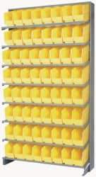 Quantum Storage - 64 Bin Store-More Sloped Shelving System - 36 Inch Overall Width x 12 Inch Overall Depth x 63-1/2 Inch Overall Height, Yellow Polypropylene Bins - Caliber Tooling