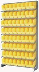 Quantum Storage - 64 Bin Store-More Sloped Shelving System - 36 Inch Overall Width x 12 Inch Overall Depth x 63-1/2 Inch Overall Height, Yellow Polypropylene Bins - Caliber Tooling