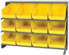 Quantum Storage - 12 Bin Store-More Sloped Shelving System - 36 Inch Overall Width x 12 Inch Overall Depth x 26-1/2 Inch Overall Height, Yellow Polypropylene Bins - Caliber Tooling