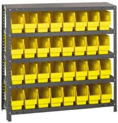 Quantum Storage - 32 Bin Store-More Shelf Bin System - 36 Inch Overall Width x 18 Inch Overall Depth x 39 Inch Overall Height, Yellow Polypropylene Bins - Caliber Tooling