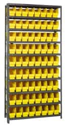 Quantum Storage - 72 Bin Store-More Shelf Bin System - 36 Inch Overall Width x 18 Inch Overall Depth x 75 Inch Overall Height, Yellow Polypropylene Bins - Caliber Tooling