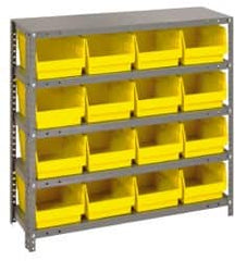 Quantum Storage - 16 Bin Store-More Shelf Bin System - 36 Inch Overall Width x 12 Inch Overall Depth x 39 Inch Overall Height, Yellow Polypropylene Bins - Caliber Tooling