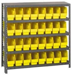 Quantum Storage - 32 Bin Store-More Shelf Bin System - 36 Inch Overall Width x 12 Inch Overall Depth x 39 Inch Overall Height, Yellow Polypropylene Bins - Caliber Tooling