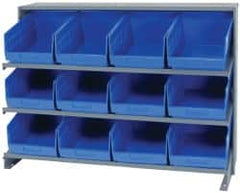 Quantum Storage - 12 Bin Store-More Sloped Shelving System - 36 Inch Overall Width x 12 Inch Overall Depth x 26-1/2 Inch Overall Height, Blue Polypropylene Bins - Caliber Tooling