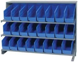 Quantum Storage - 24 Bin Store-More Sloped Shelving System - 36 Inch Overall Width x 12 Inch Overall Depth x 26-1/2 Inch Overall Height, Blue Polypropylene Bins - Caliber Tooling