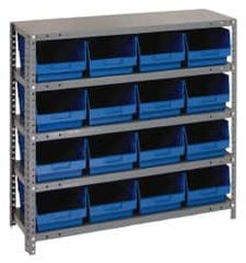 Quantum Storage - 16 Bin Store-More Shelf Bin System - 36 Inch Overall Width x 18 Inch Overall Depth x 39 Inch Overall Height, Blue Polypropylene Bins - Caliber Tooling