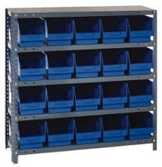 Quantum Storage - 20 Bin Store-More Shelf Bin System - 36 Inch Overall Width x 18 Inch Overall Depth x 39 Inch Overall Height, Blue Polypropylene Bins - Caliber Tooling