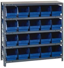 Quantum Storage - 20 Bin Store-More Shelf Bin System - 36 Inch Overall Width x 12 Inch Overall Depth x 39 Inch Overall Height, Blue Polypropylene Bins - Caliber Tooling