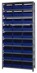 Quantum Storage - 27 Bin Store-More Shelf Bin System - 36 Inch Overall Width x 12 Inch Overall Depth x 75 Inch Overall Height, Blue Polypropylene Bins - Caliber Tooling