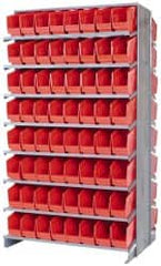 Quantum Storage - 128 Bin Store-More Sloped Shelving System - 36 Inch Overall Width x 24 Inch Overall Depth x 63-1/2 Inch Overall Height, Red Polypropylene Bins - Caliber Tooling