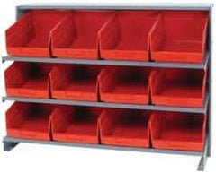 Quantum Storage - 12 Bin Store-More Sloped Shelving System - 36 Inch Overall Width x 12 Inch Overall Depth x 26-1/2 Inch Overall Height, Red Polypropylene Bins - Caliber Tooling